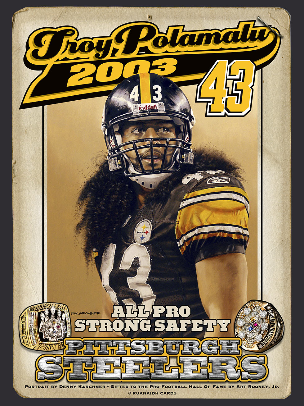 Pittsburgh Steelers Strong Safety Troy Polamalu (43) tackles Miami