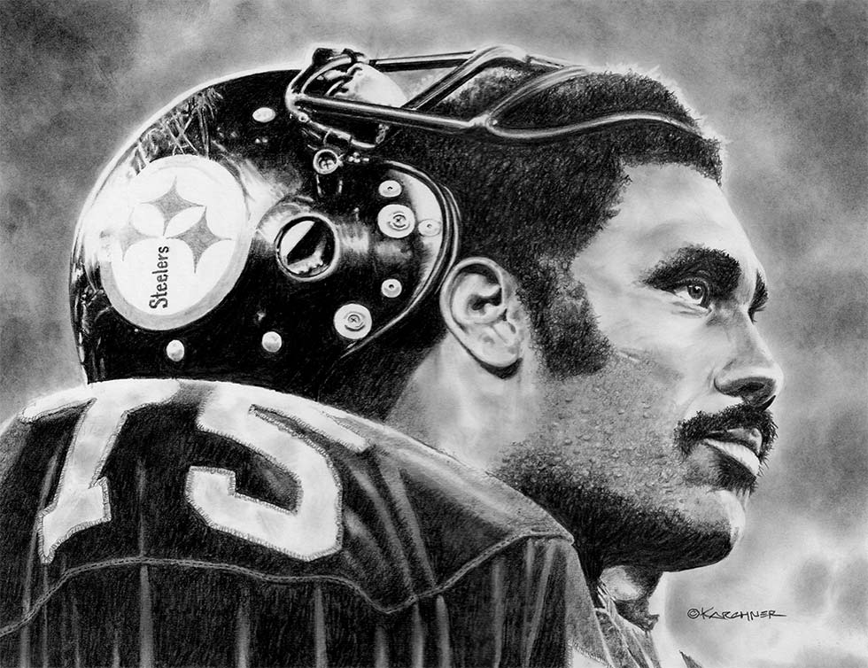 Pencil illustration of Joe Greene