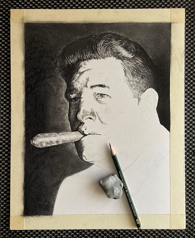 Pencil illustration of Art Rooney