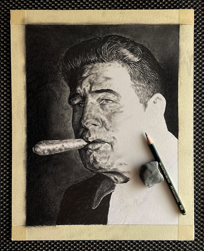 Pencil illustration of Art Rooney