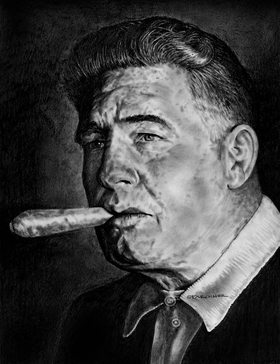 Pencil illustration of Art Rooney